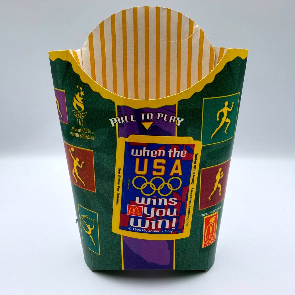 Vintage 1996 McDonald's Atlanta Olympic Games French Fry Box USA Wins You Win